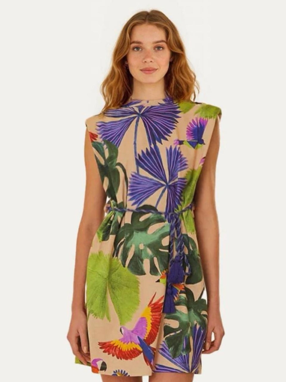 NWT FARM RIO Macaw Jungle Drawstring T-Shirt Minidress